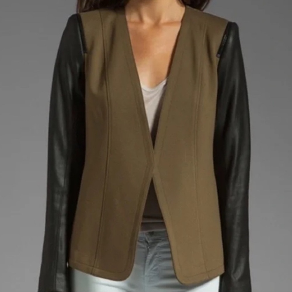 [Theory] Yaisa Pryor Mixed Media Leather Long-Sleeve Open Front Jacket Women’s M - Picture 2 of 12
